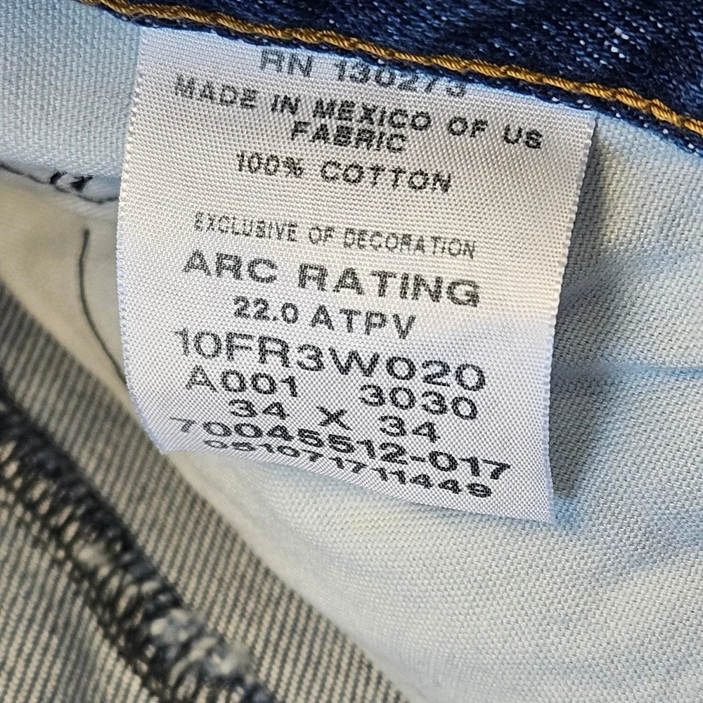 Wrangler Riggs Workwear FR Jeans Mens 34x34 Blue Flame Resistant Reflective CAT2